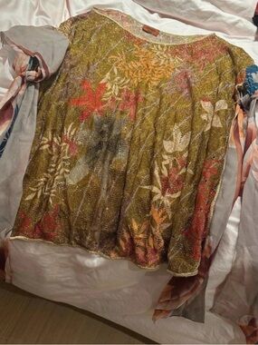 Missoni Metallic Floral Knit Top in Olive, Coral and Cream
